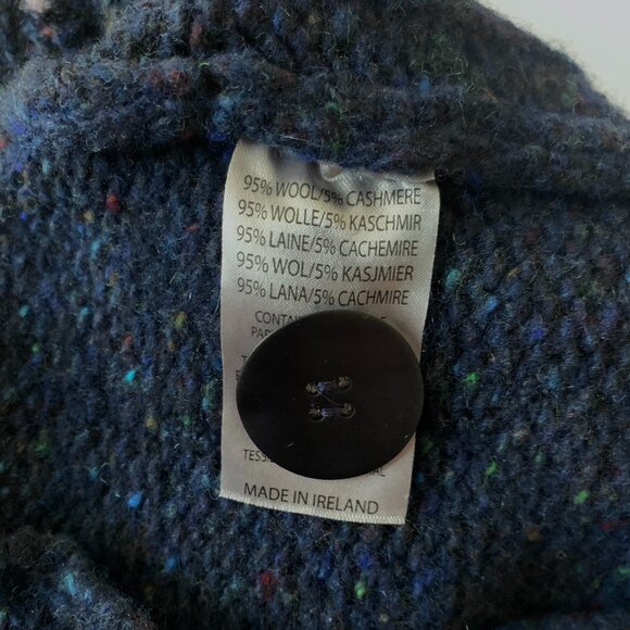 Irelands Eye Islander Wool Cashmere Horseshoe Cable Knit Cardigan Navy Blue Cozy - Picture 11 of 12